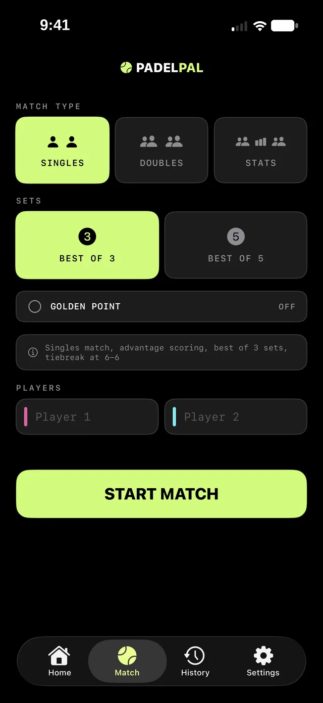 Match Setup screen