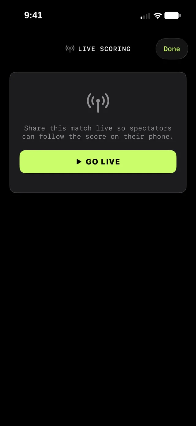 Live Scoring - Go Live screen