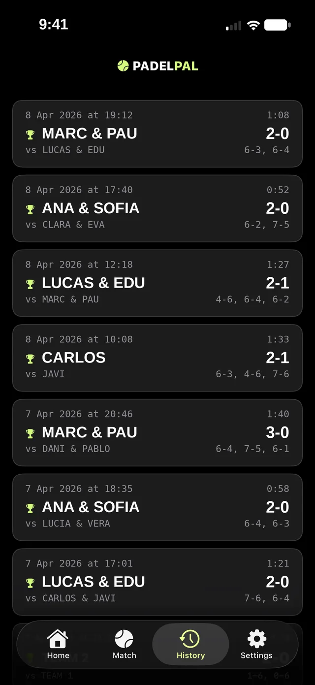 Match History screen