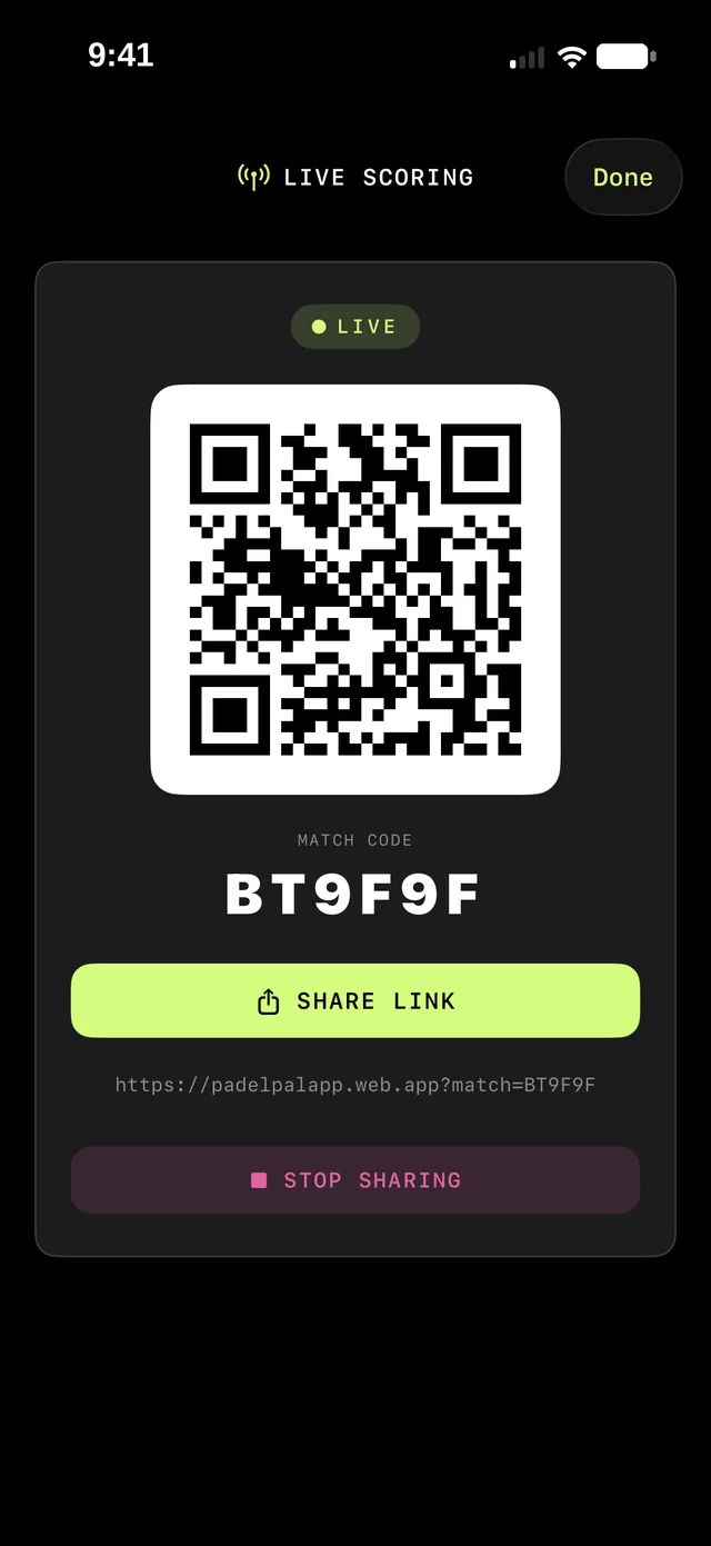 Live Scoring - QR code and match link