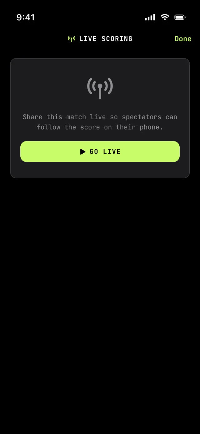 Live Scoring - Go Live screen