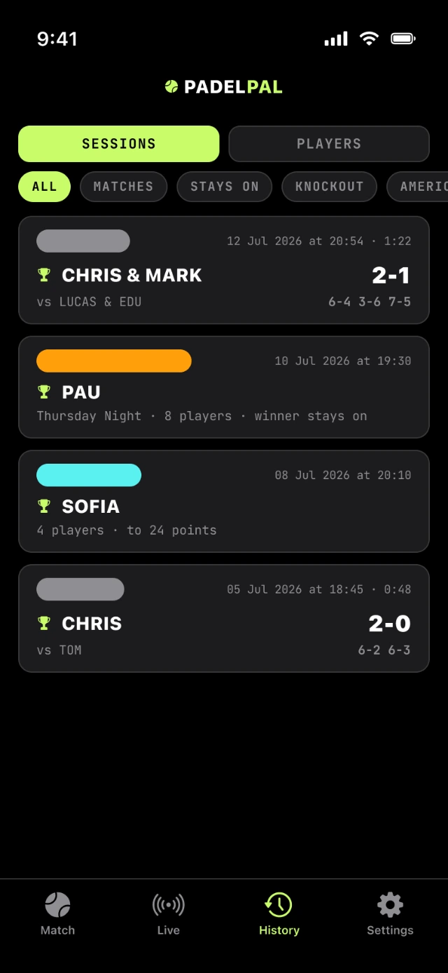Match History screen