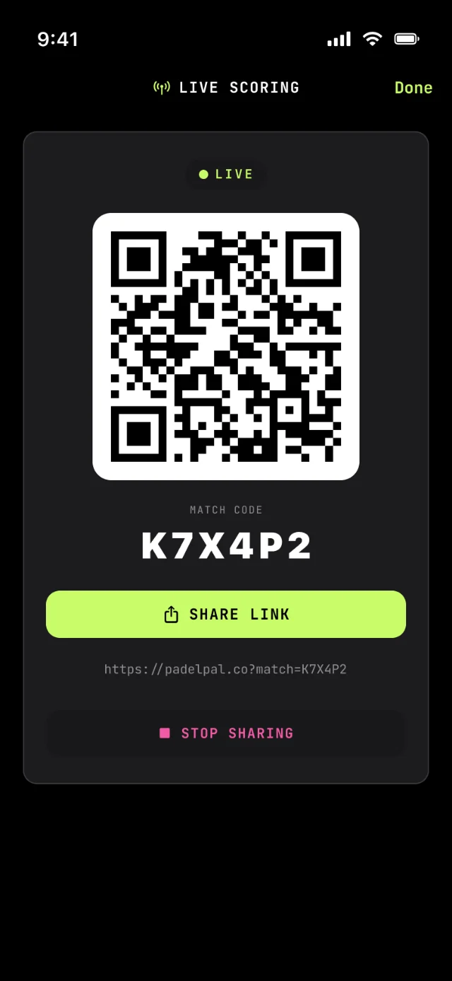 Live Scoring - QR code and match link
